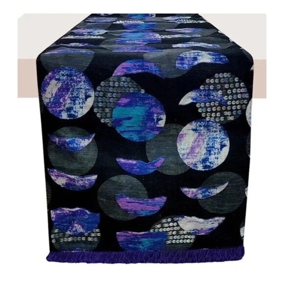 New- Witch Magic Moon Halloween Table Runner Purple Black Blue Celestial 72x13 - Picture 2 of 7
